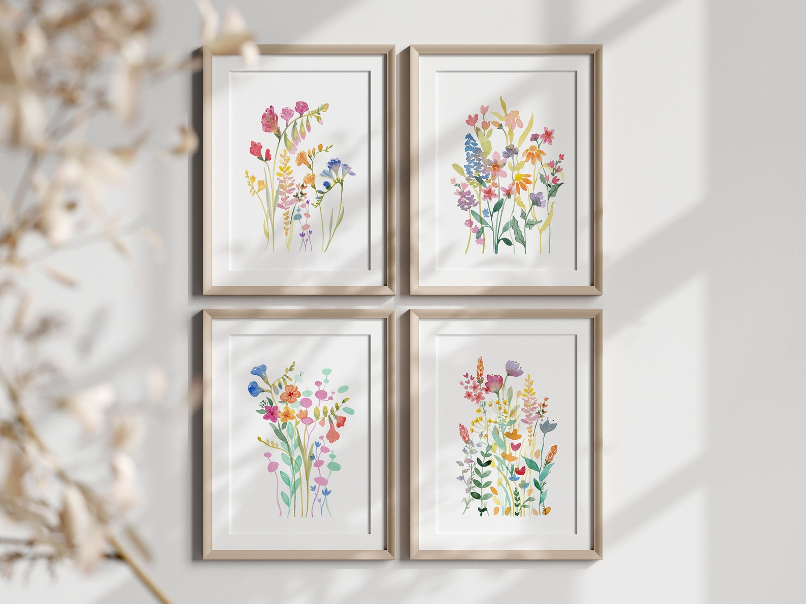 Wildflower Watercolor Print Set, Colorful Floral Wall Art (digital ...