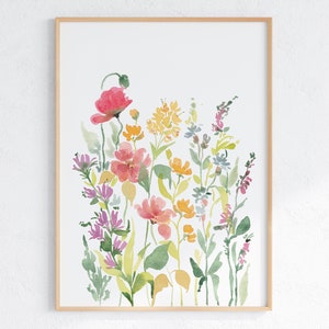 Colorful Floral Prints, Wall Art Set of 3 Wildflower Watercolors ...