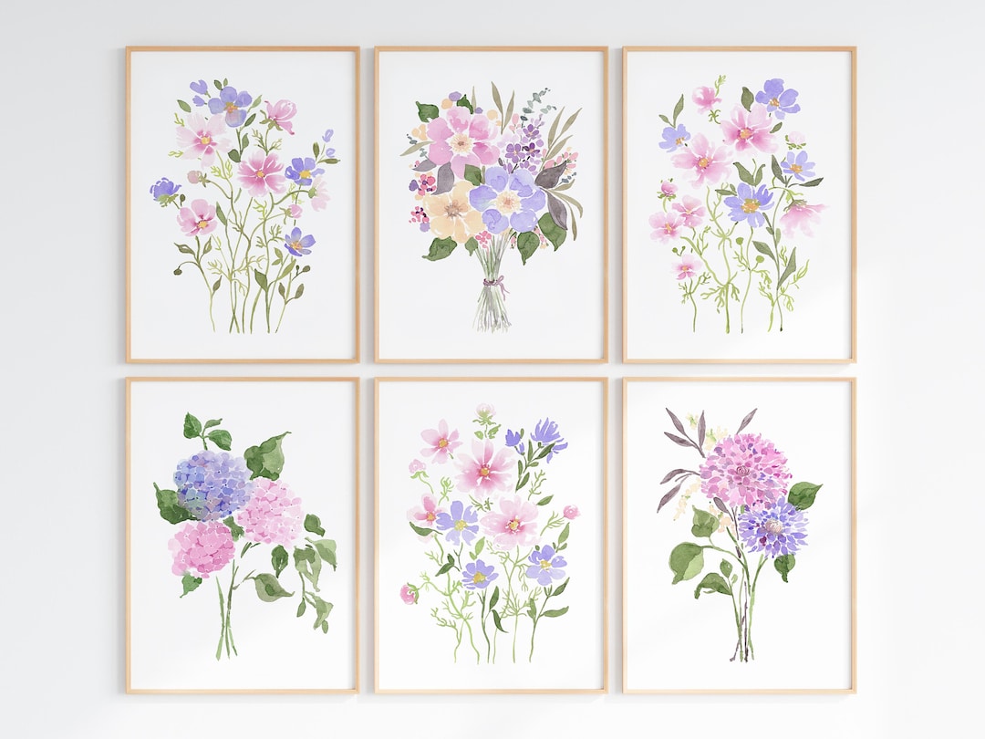 Wildflower Watercolor Prints Set: Floral Gallery Wall Art (digital ...