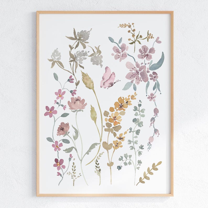 Boho Wildflower Watercolor Prints Neutral Nursery Wall Art Set of 3 for ...