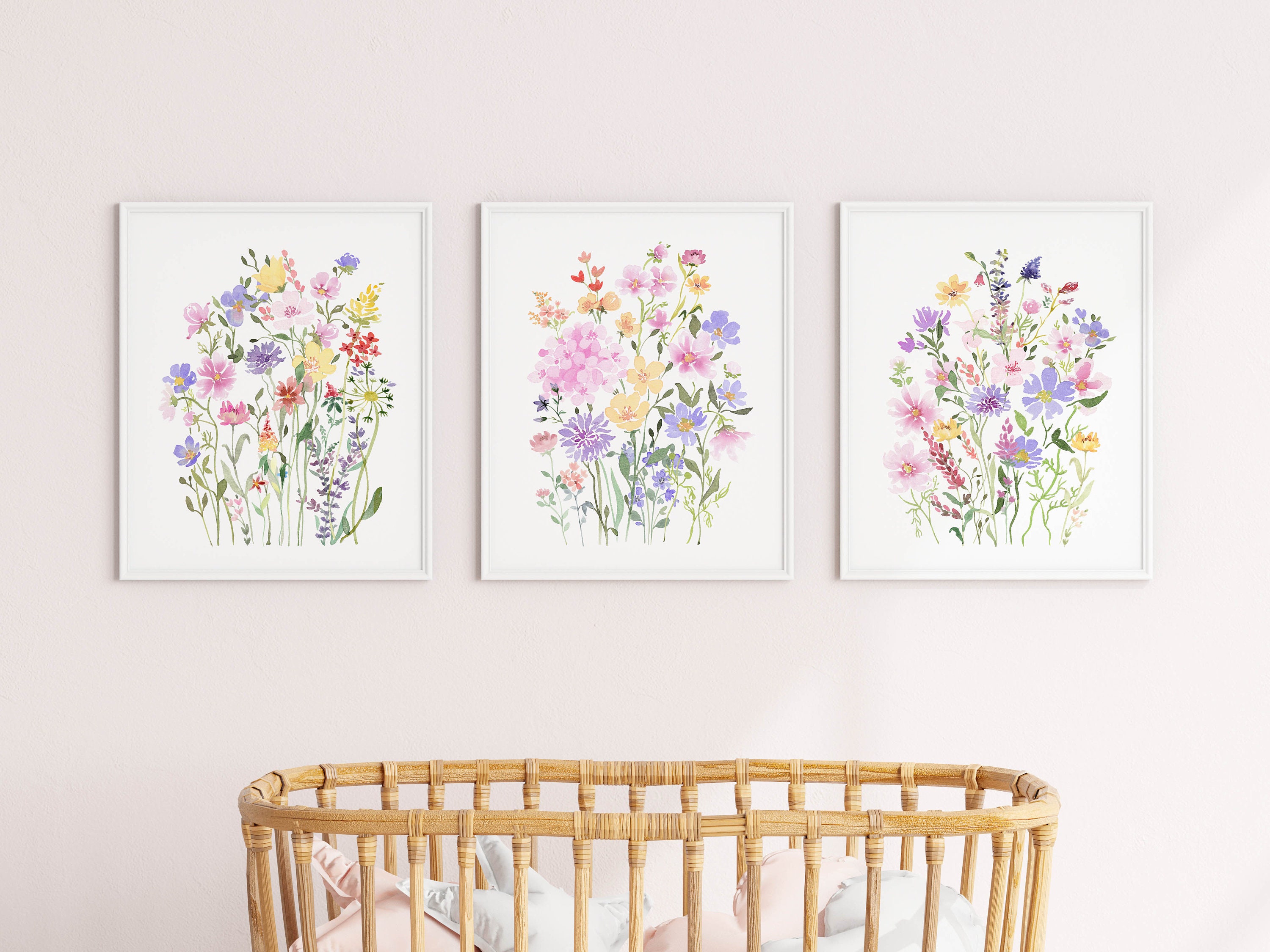 Colorful Flower Wall Art Set of 3, Printable Wildflower Watercolor ...