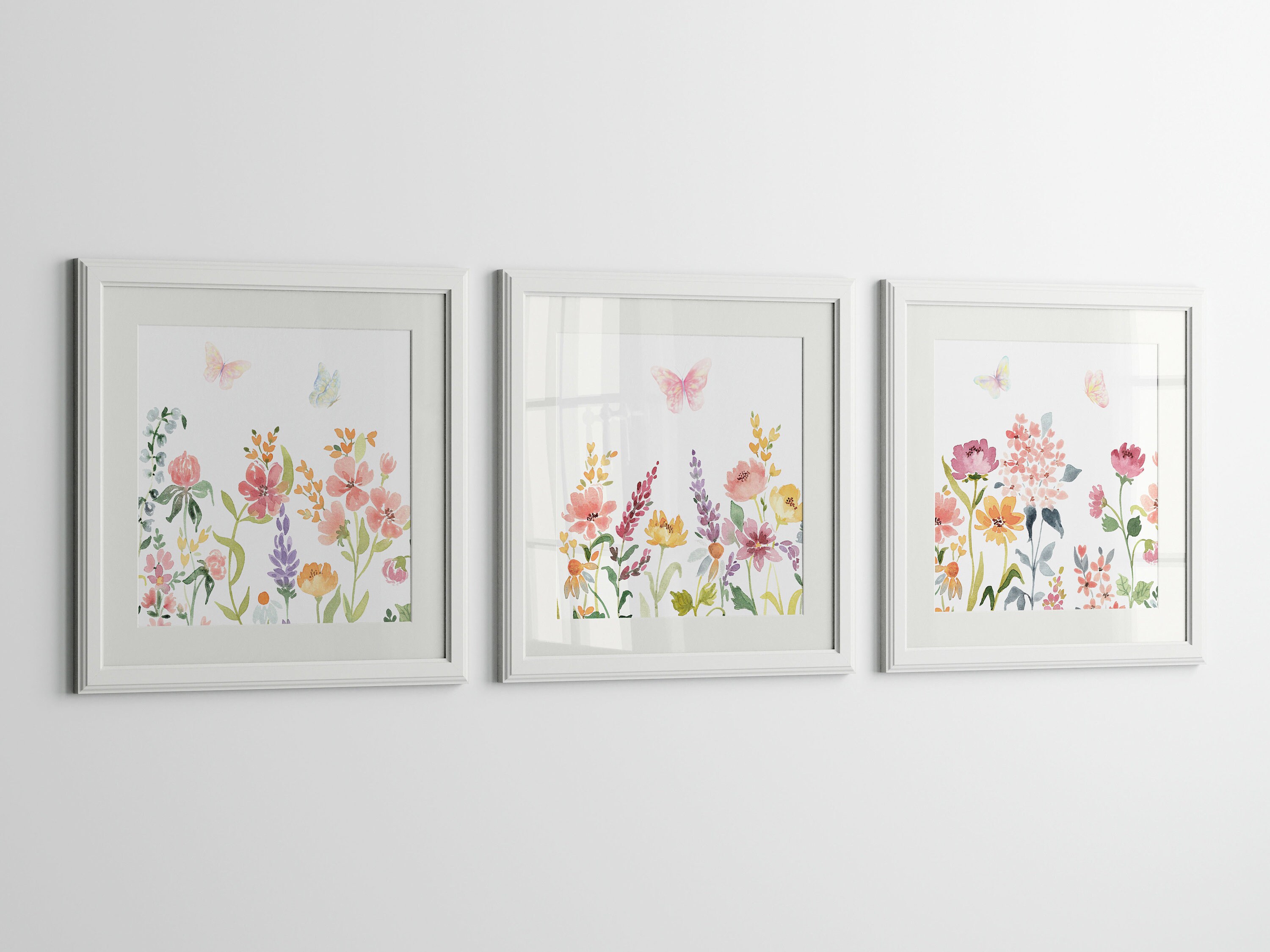 Wildflowers and Butterflies Watercolor Art Prints, Set of 3 (digital ...