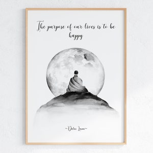 Dalai Lama citaat print over geluk, zinvol leven citaat kunst aan de muur, spirituele poster, positieve affirmatie artwork, digitale download