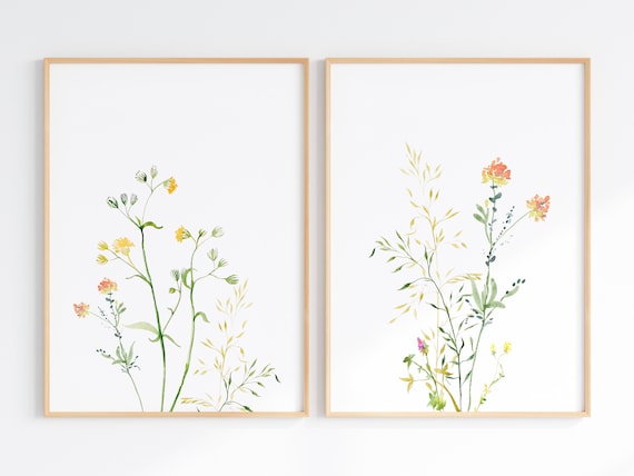 Wildflower Watercolor Print Set: Minimalist Botanical Art (Digital Download)