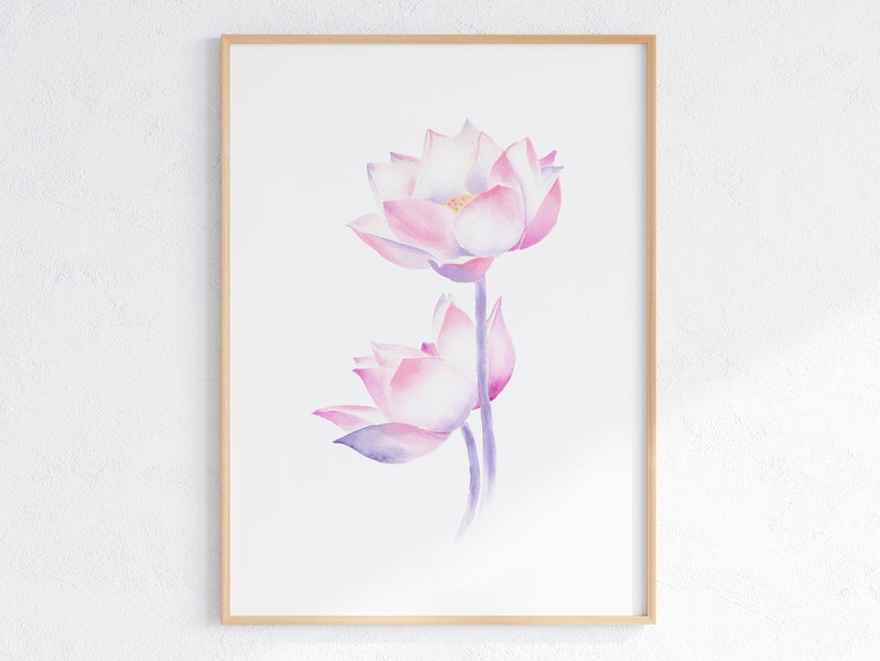 Purple Lotus Flower Wall Art Set of 2 Printable Moon With Etsy