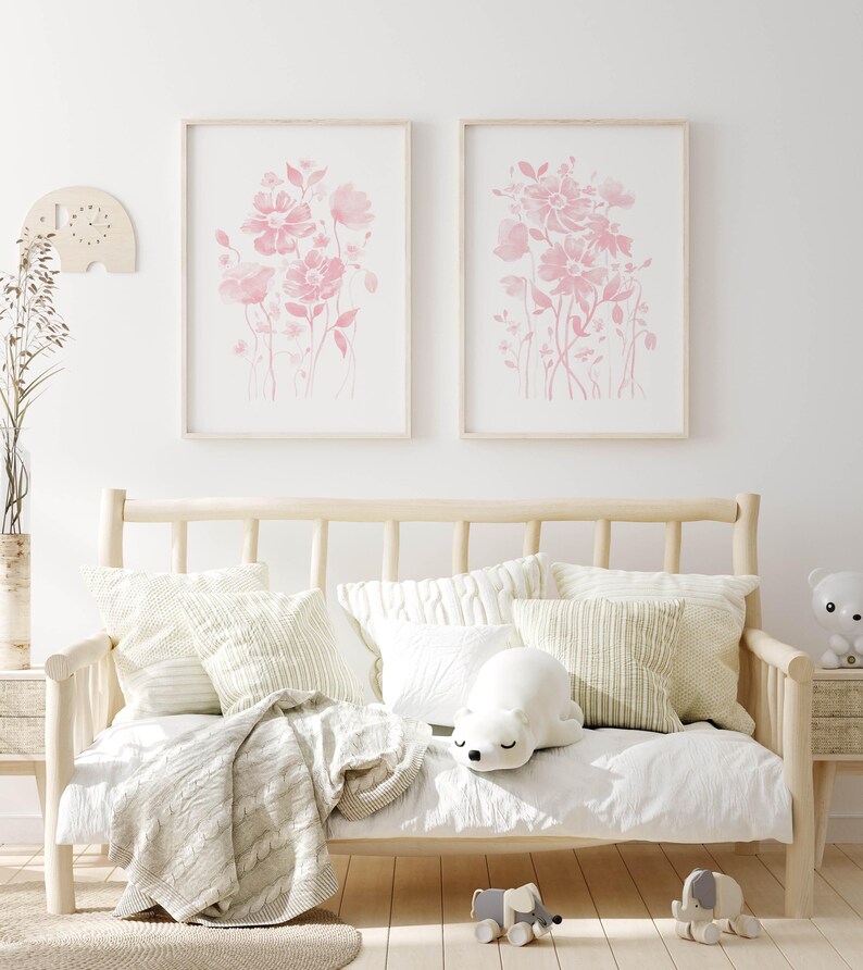 Blush Pink Wildflower Watercolor Prints: Bedroom Nursery Decor (digital ...