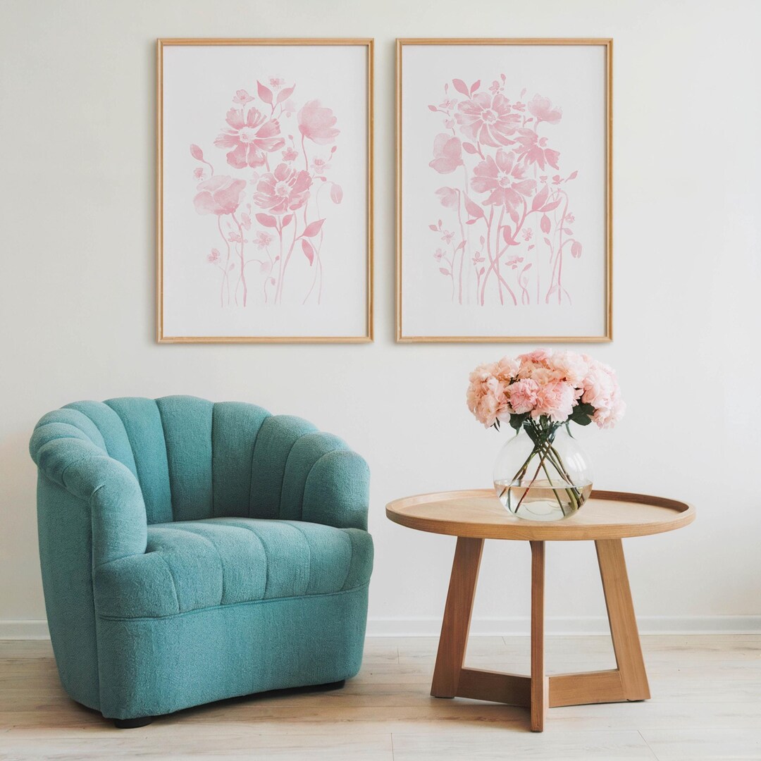 Blush Pink Wildflower Watercolor Prints: Bedroom Nursery Decor (digital ...