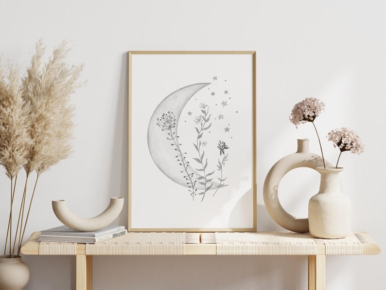Grey Moon and Stars Nursery Wall Art Set of 3 Baby Room Etsy