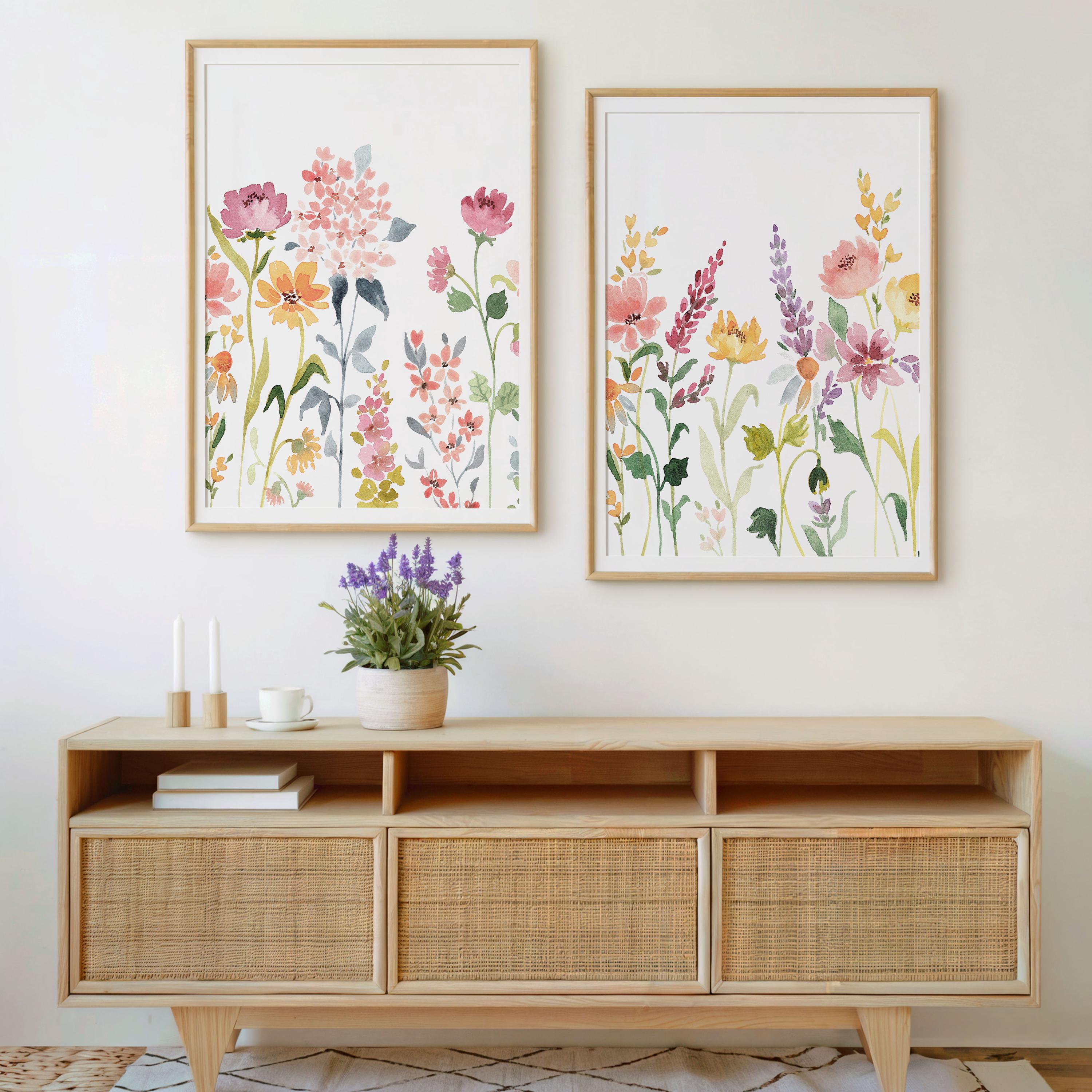 Watercolor Wildflower Prints: Girl Nursery Wall Art, Set of 2 (digital ...