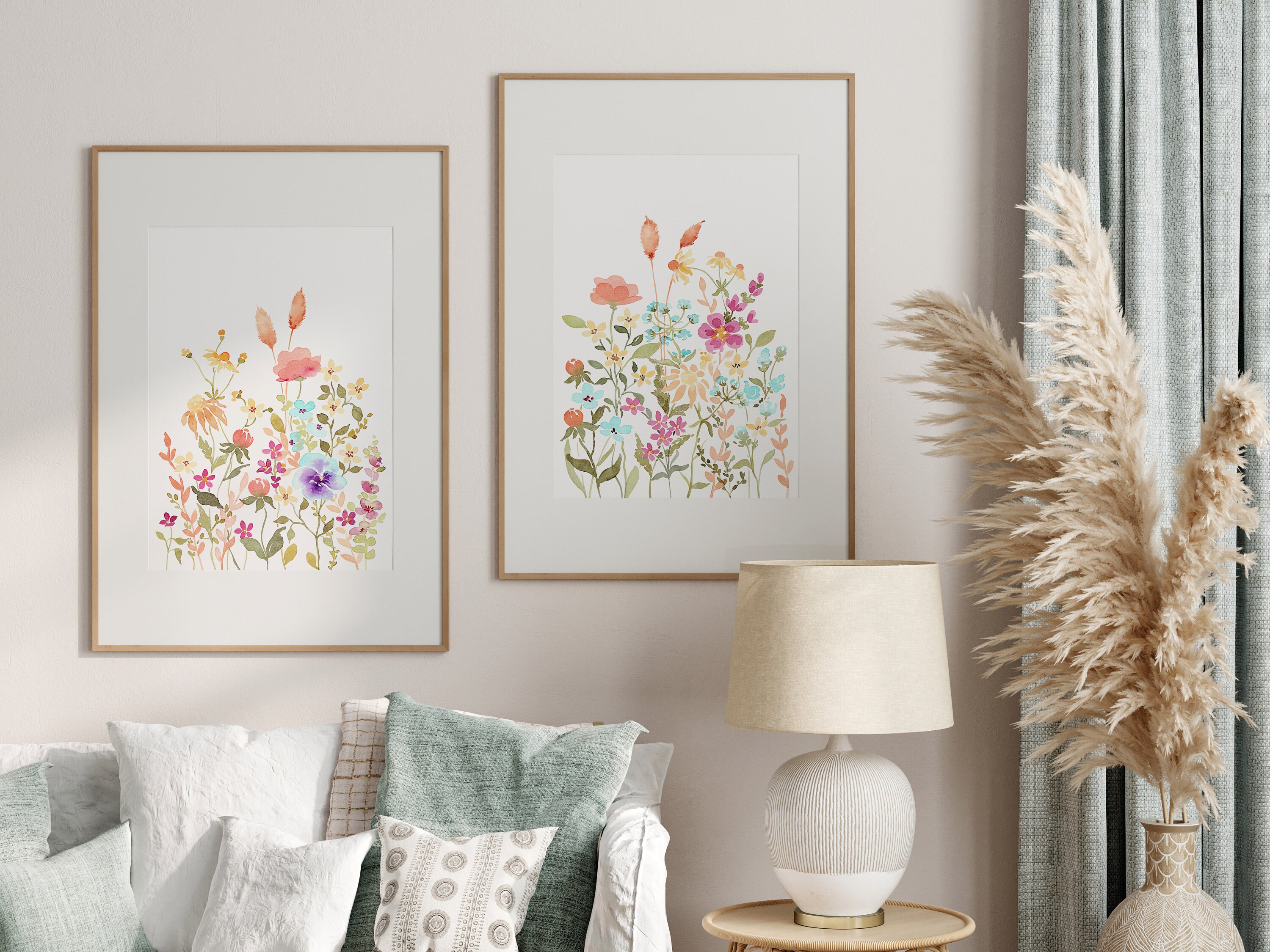 Wildflower Watercolor Print Set of 2, Digital Download, Floral Wall Art ...