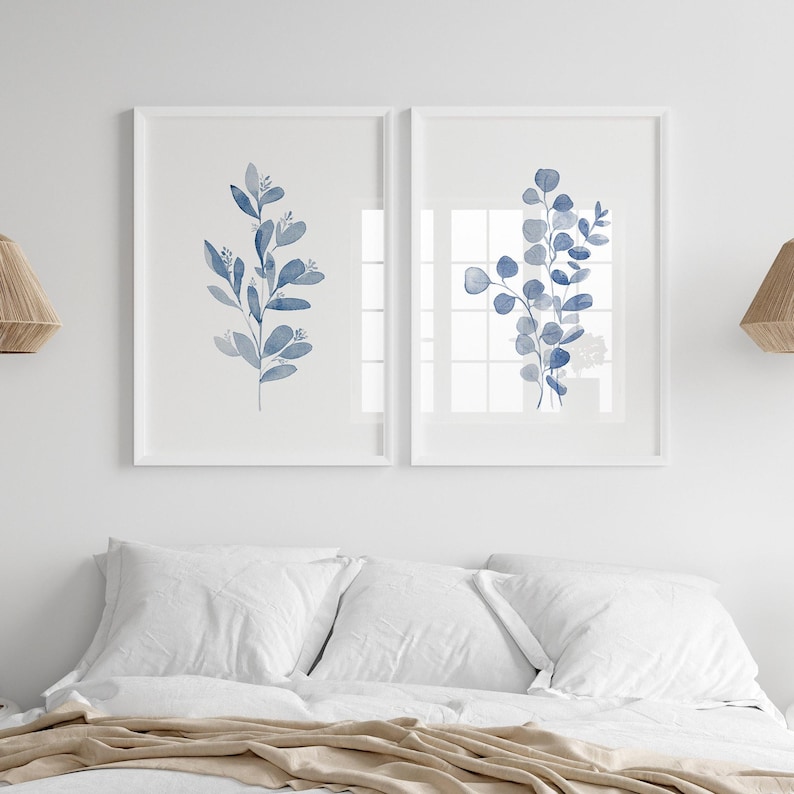 Set de acuarelas de eucalipto azul: Arte botánico minimalista (descarga digital) imagen 1