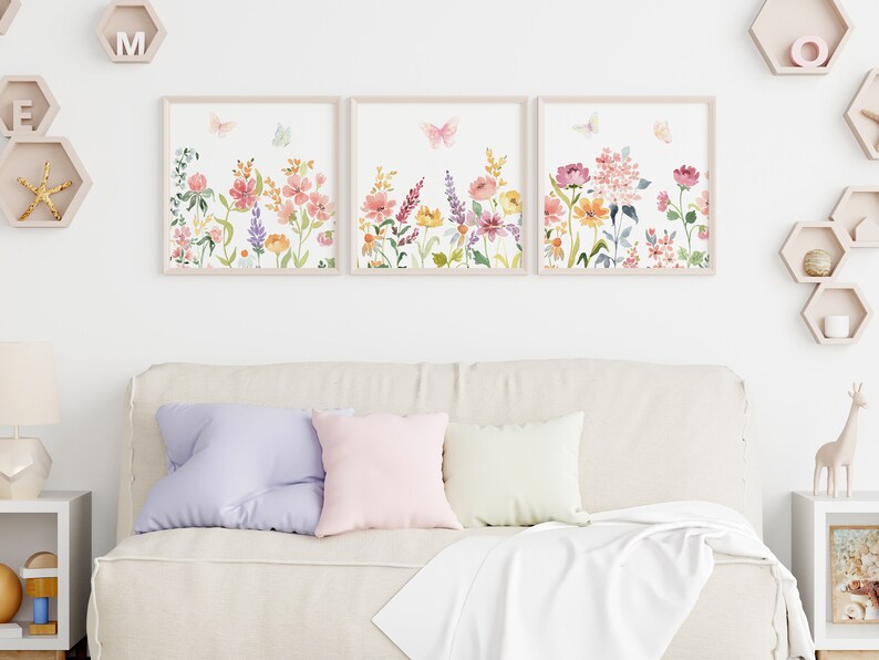 Wildflowers and Butterflies Watercolor Art Prints, Set of 3 (digital ...