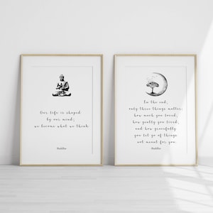 Boeddha citaat kunstafdrukken (set van 2) - zen spirituele muurdecoratie, poster mindfulness