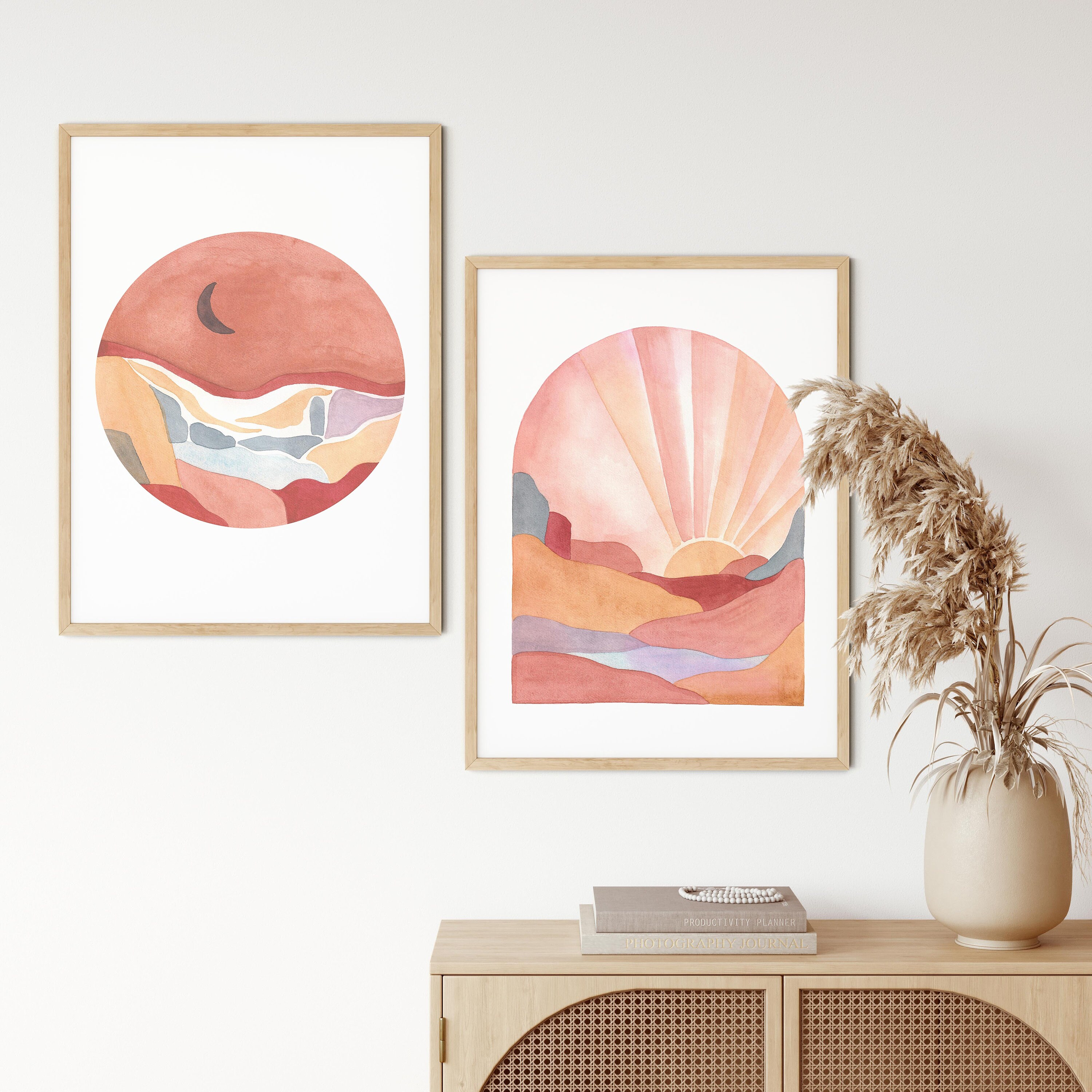 Boho Sun and Moon Wall Decor Printable Mid Century Art Set of | Etsy