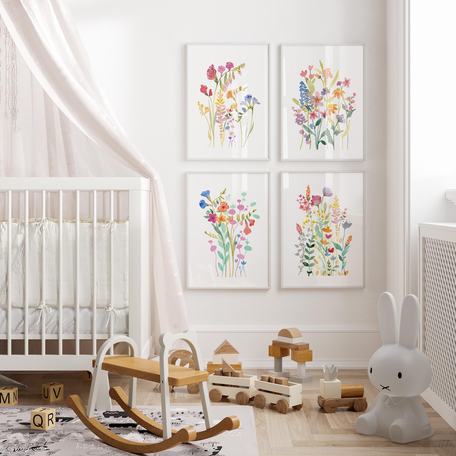 Wildflower Watercolor Print Set, Colorful Floral Wall Art (digital ...