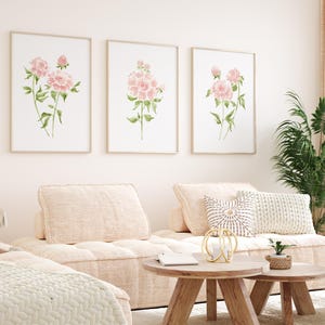 Peony Watercolor Wall Art Set Of 3, Digital Download Prints, Blush Pink Floral Wall Decor