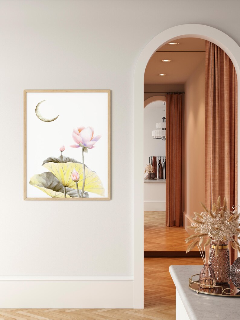 Moon Decor Lotus Flower Wall Art Tree of Life Art Bohemian Etsy