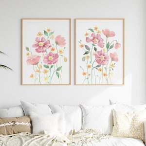Wildflower Watercolor Print Set of 2, Floral Wall Art, Digital Download ...