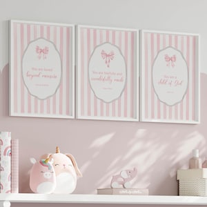 Ensemble d&#39;art mural rose pour chambre de bébé, impression de versets bibliques pour fille, avec noeuds, décoration d&#39;écriture sainte pour chambre de bébé fille, art numérique coquette