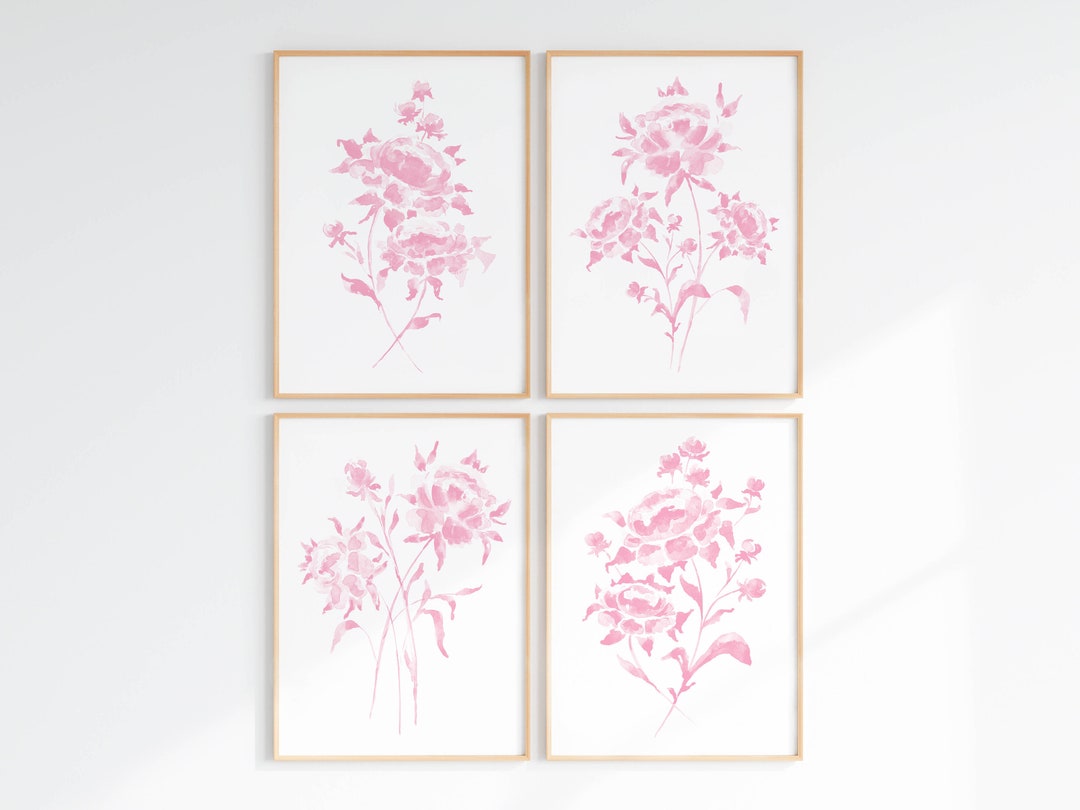 Blush Pink Peony Wall Art Set of 4, Light Pink Flower Watercolor Prints ...