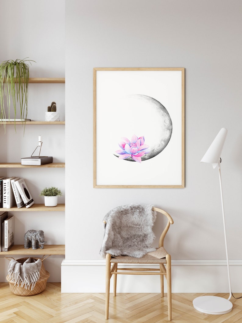 Bedroom Wall Decor Yoga Wall Decor Celestial Watercolor Moon Phases Printable Wall Art Boho Moon With Lotus Flowers Tree Of Life Art