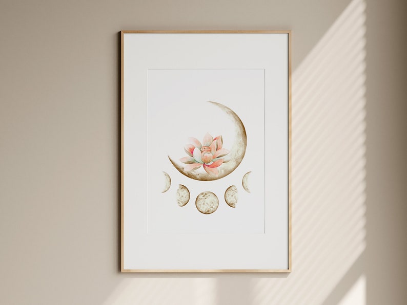 Boho Moon Lotus Art Print: Mystical Zen Decor (digital Download) - Etsy