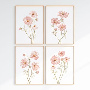 Boho Minimalist Wildflower Wall Art Set Of 4, Floral Gallery Wall Prints, Flower Watercolors, Digital Download