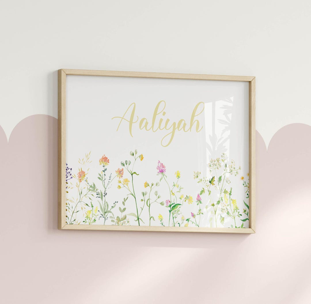 Wildflower Girl Name Print Personalized Nursery Decor Custom Baby Gift ...