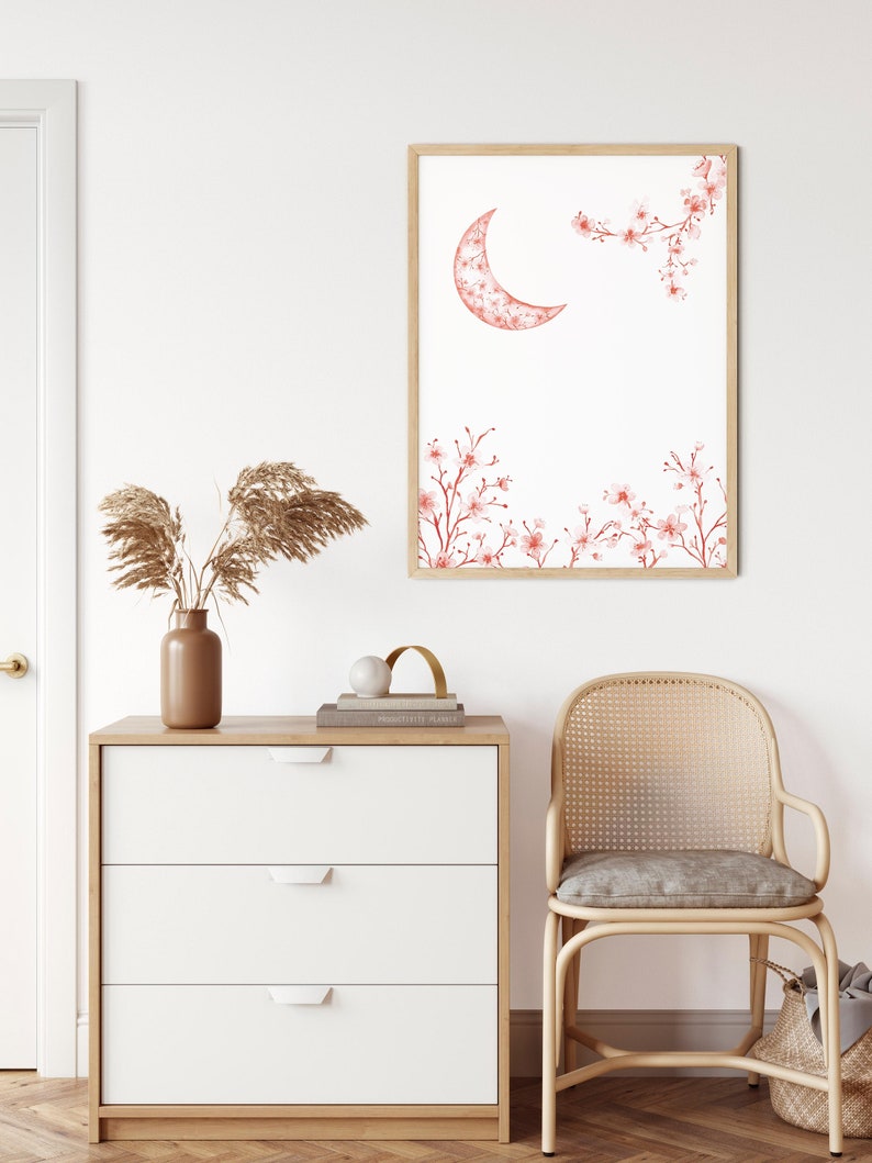 Boho Moon Wall Decor Celestial Watercolor Boho Nursery Etsy