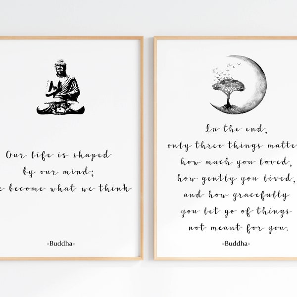 Buddha Quote Wall Art Set Of 2, Zen Sayings Prints, Spiritual Artwork, Buddhism Quote Posters, Mindful Positive Energy, Digital Download