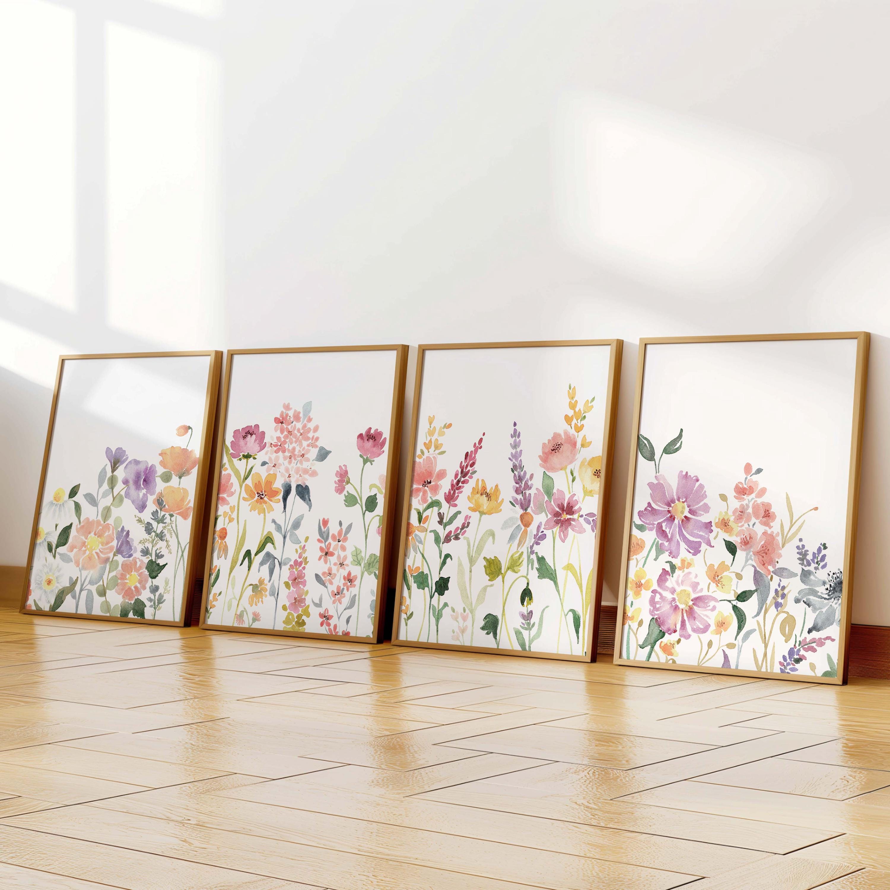 Floral Watercolor Prints Set of 4, Wildflower Gallery Wall Art, Digital ...