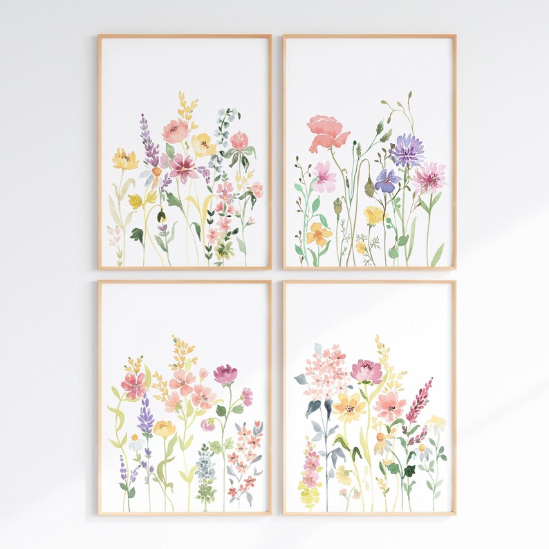 Wildflower Watercolor Prints Set: Girls Nursery Gallery Wall (digital ...
