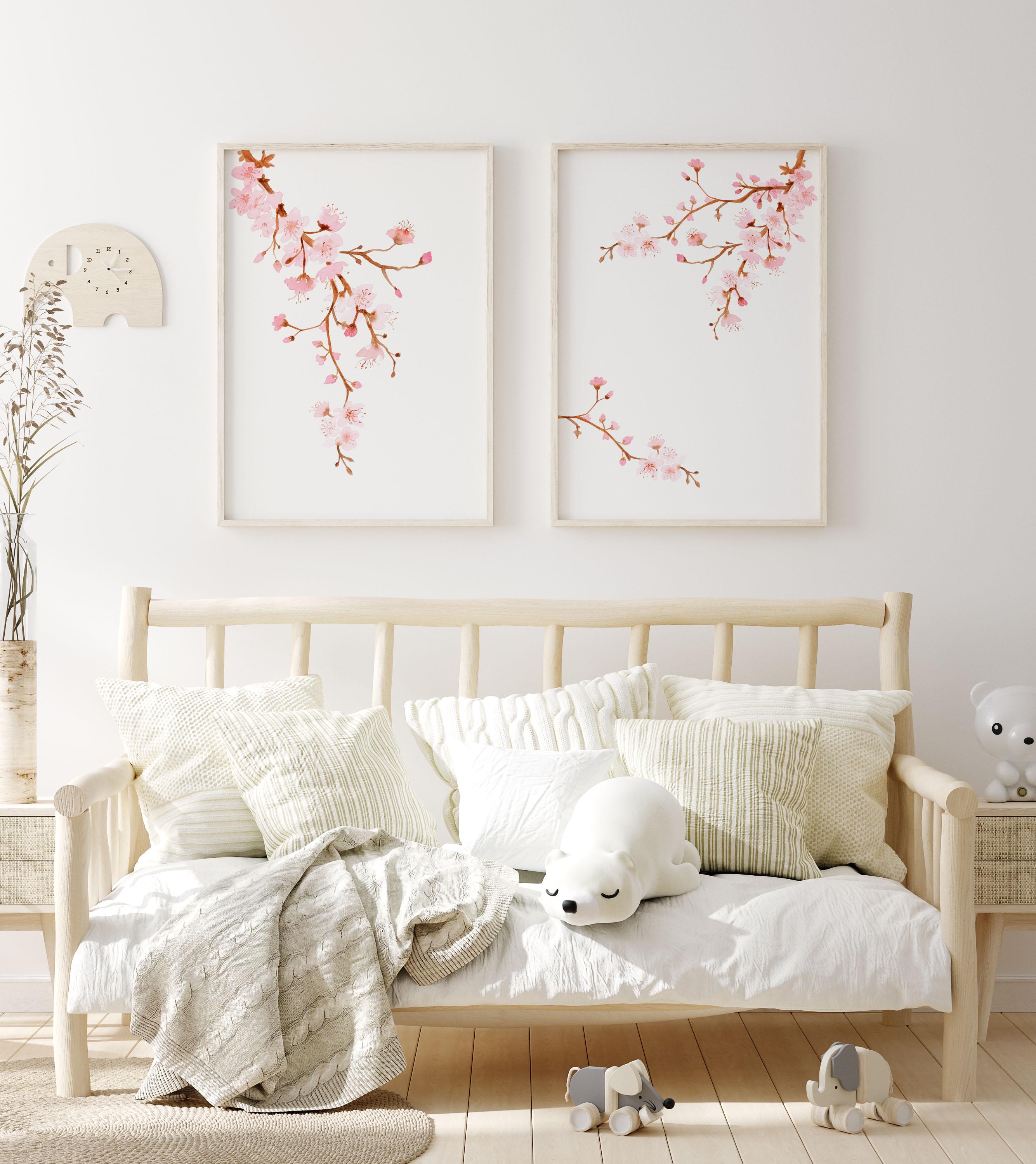Cherry Blossom Watercolor Print Set: Light Pink Floral Wall Art ...
