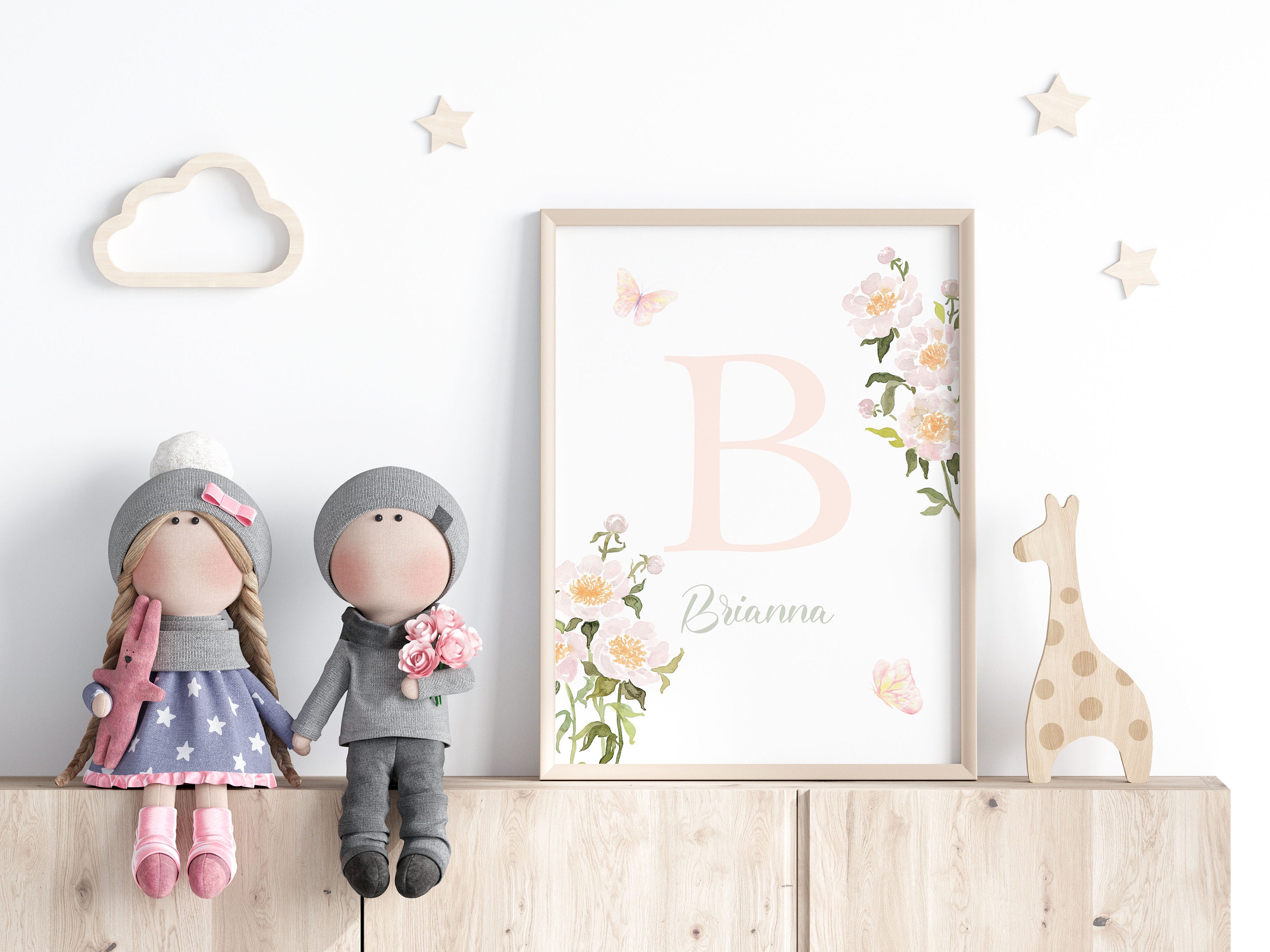 Personalized Baby Girl Floral Initial Nursery Print (digital Download ...