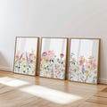 Colorful Floral Watercolor Print Set Of 3 Wildflower Field Paintings Digital Wall Art