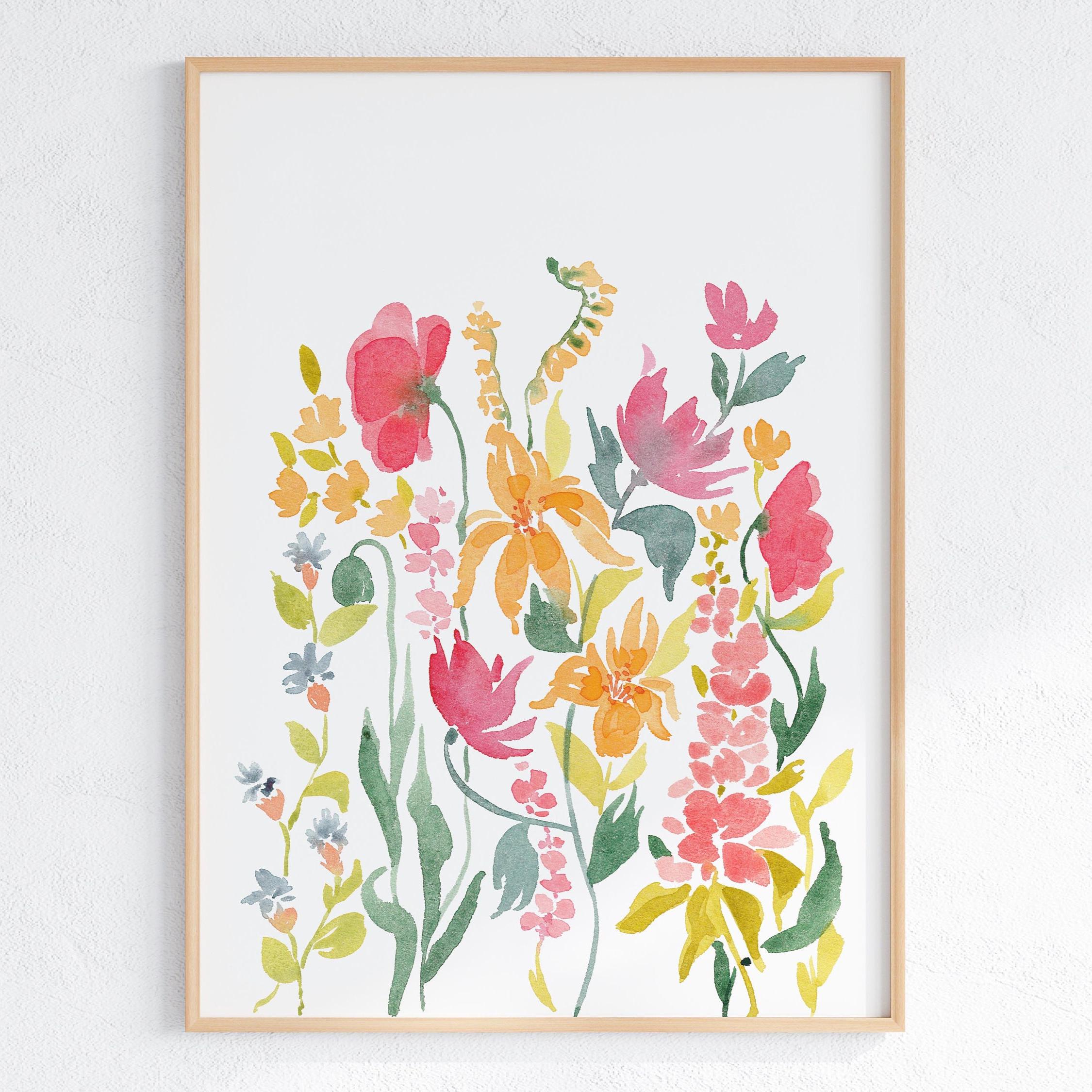 Wildflower Watercolor Prints: Bright Floral Wall Art Set (digital ...