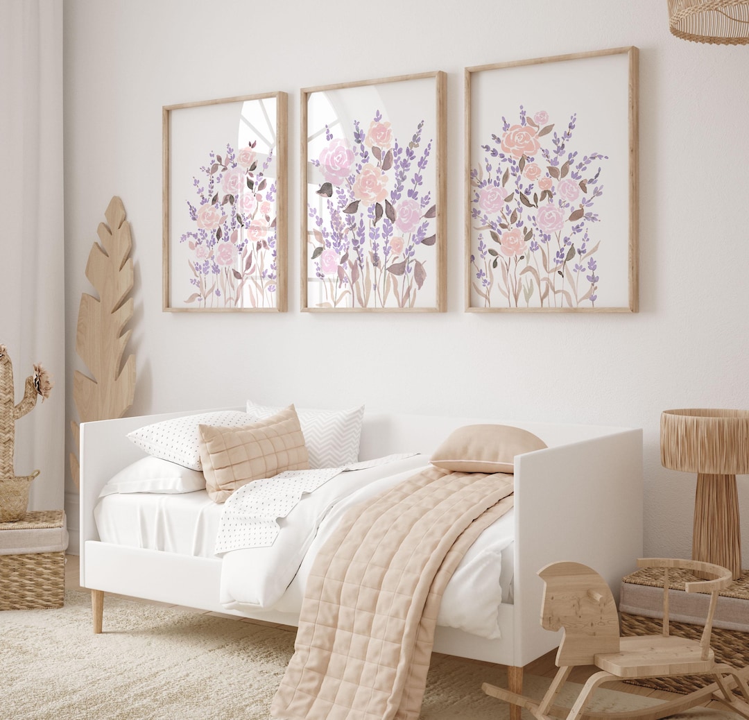 Pink and Purple Floral Nursery Art Set: Pastel Lavender Flower Prints ...