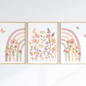 Boho Rainbow Wall Art Set of 3 Wildflower Girl Nursery - Etsy