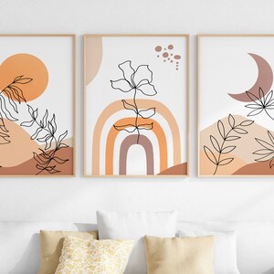 Terracotta Sun and Moon Wall Art Set of 3, Boho Mid Century Modern ...