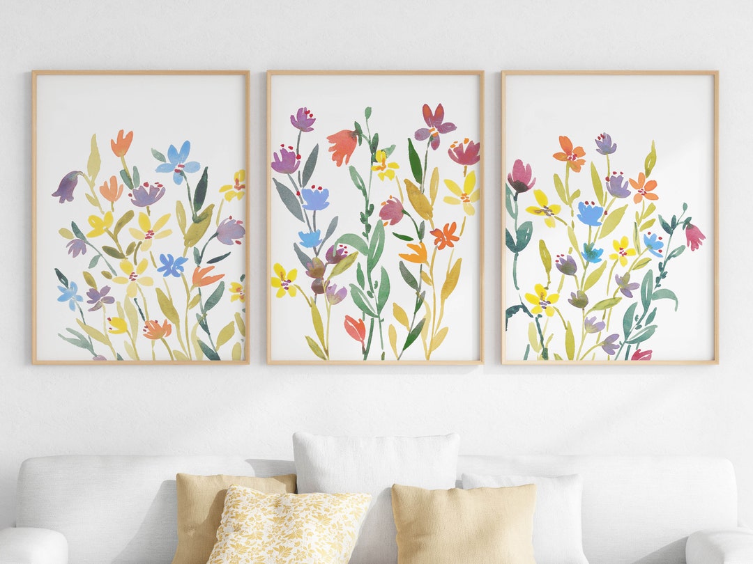 Colorful Wildflower Watercolors, Wall Art Set of 3 Floral Prints ...