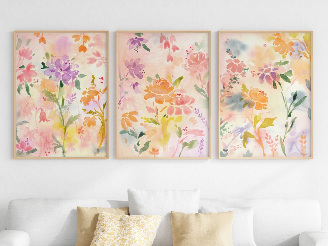 Floral Watercolor Prints Set: Wildflower Gallery Wall Art (digital ...