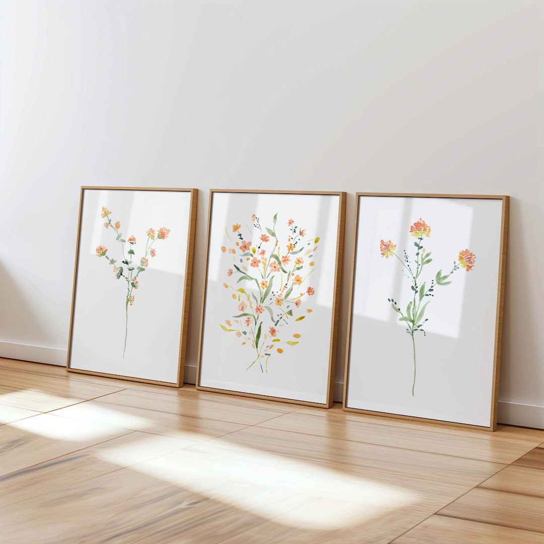 Floral Wall Art Set of 3, Boho Botanical Prints (digital Download) - Etsy