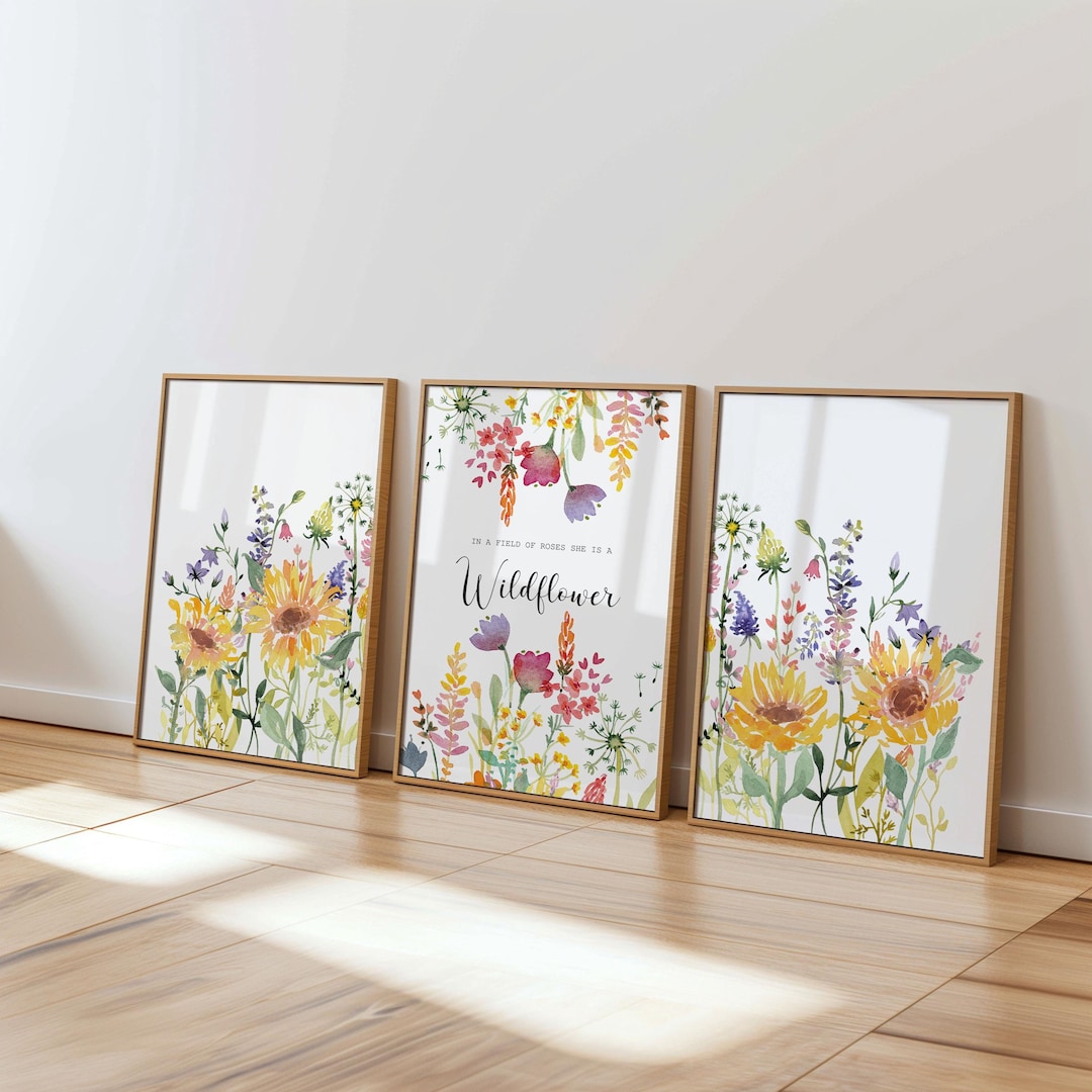 Sunflower Nursery Decor: Wildflower Watercolor Print Set (digital ...