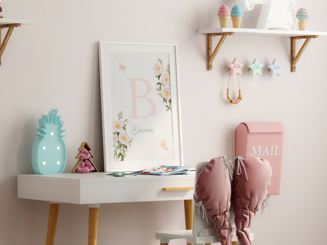 Personalized Baby Girl Floral Initial Nursery Print (digital Download ...