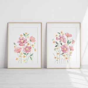 Wildflower Watercolor Print Set of 2, Floral Wall Art, Digital Download ...