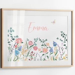 Girl Name Print With Wildflowers, Floral Name Sign for Nursery ...