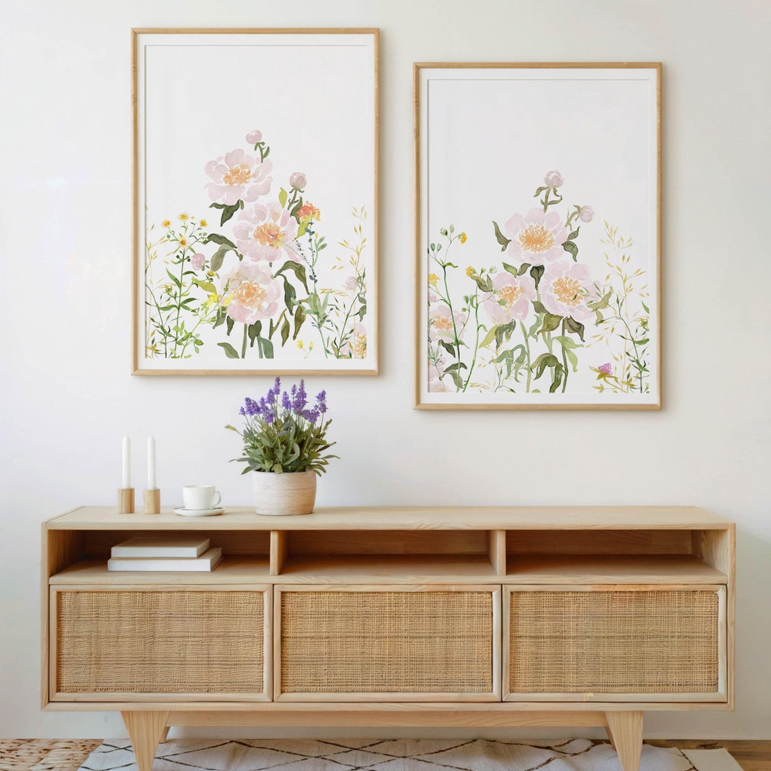 Wildflower Watercolor Print Set: Cottagecore Floral Wall Art (digital ...