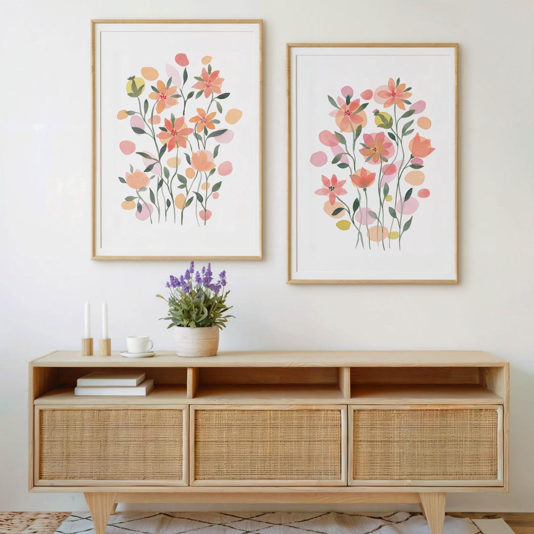 Wildflower Watercolor Print Set: Bright Floral Wall Art for Girls ...