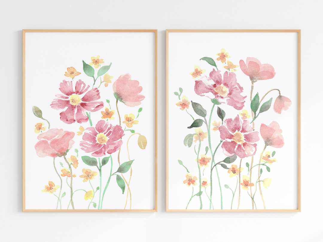Wildflower Watercolor Print Set of 2, Floral Wall Art, Digital Download ...