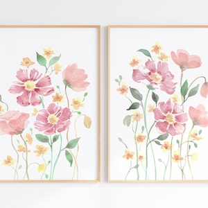 Wildflower Watercolor Print Set Of 2, Floral Wall Art, Digital Download Artwork